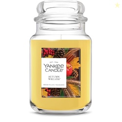 YANKEE CANDLE AUTUMN WREATH, THANKSGIVING SCENTED CANDLE, 22OZ LARGE JAR WITH UP TO 150 HOUR BURN TIME, GIFTABLE