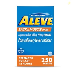 ALEVE BACK & MUSCLE PAIN RELIEF NAPROXEN SODIUM TABLETS, PAIN RELIEVER & FEVER REDUCER, MEDICINE FOR BODY , 250 COUNT