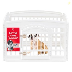 IRIS USA 24" 4-Panel Dog Playpen with Door, 35 x 35 x 24, Puppy Playpen, Dog Play Pen Indoors, Pet Fence, Puppies/Small Dogs, White