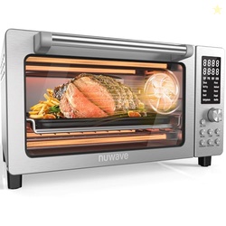 Nuwave Bravo Pro Smart 21QT Toaster Oven Air Fryer Combo, Convection Oven Countertop, 10 functions all in 1, with even & quick crisp technology, 50-450F, 1800W, Stainless Steel