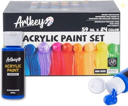Artkey Acrylic Paint Set, 24 Colors 2 oz/59 ml Acrylic Paint Kit for Professional Artists & Beginners  Craft & Art Supplies for Canvas, Wood, Fabric, Rock, Leather, Ceramic, Glass, Easter Egg