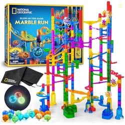 NATIONAL GEOGRAPHIC Glowing Marble Run  150 Piece Construction Set with 30 Glow in The Dark Glass Marbles & Storage Bag, STEM Gifts for Boys and Girls, Building Project Toy (Amazon Exclusive)