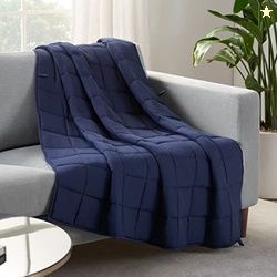 SERTA Zen Rest Wrinkle Resistant Adult Heavy Weighted Throw Blanket Filled with Glass Beads, 10 lbs (48 in x 72 in), Navy