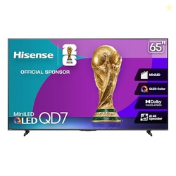 Hisense 65" Class QD7 Series Mini-LED 4K UHD Smart Fire TV (65QD7QF, 2025 Model) - QLED, HDR10+, Dolby Vision, Dolby Atmos, Game Mode Plus, ALLM, Alexa Built in with Voice Remote, Streaming TV, Black