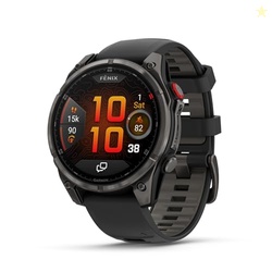 Garmin fnix 8 Pro, 47mm, AMOLED Display, Premium Connected Multisport GPS Smartwatch, inReach Technology, Sapphire, Carbon Gray DLC Titanium with Black/Pebble Gray Silicone Band