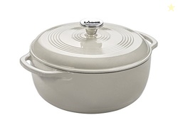 Lodge 6 Quart Enameled Cast Iron Dutch Oven with Lid  Dual Handles, Oven Safe up to 500F, Stovetop Compatible  Marinate, Cook, Bake, Refrigerate & Serve  Oyster White