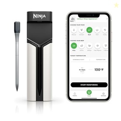 Ninja Meat Thermometer ProChef Wireless Probe for Indoor & Outdoor Air Fryer, Grill, Cooking, Smoker, Oven, Roaster, Long Range Bluetooth App Connection, Flareup Resistant, Waterproof, US Only, WP100