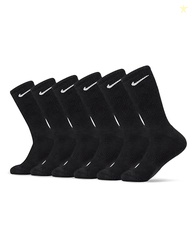Nike Unisex Everyday Cushioned Training Crew Socks (6 Pairs), Black/White, Medium