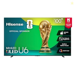 Hisense 100" Class U6 Series Mini-LED 4K UHD Smart Fire TV (100U65QF, 2025 Model) - QLED, Native 144Hz, HDR10+, Dolby Vision IQ, Dolby Atmos, Game Mode Pro, ALLM, Alexa Built in, Black