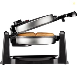 Chefman Rotating Belgian Waffle Maker, 180 Flip Iron w/ Non-Stick Plates, Adjustable Timer, Locking Lid, & Drip Plate, Space Saving Storage, Mess-Free Breakfast, Stainless Steel/Black