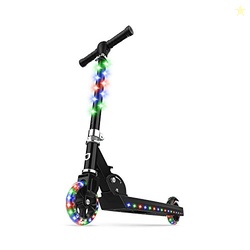 JETSON SCOOTERS - JUPITER KICK SCOOTER (BLACK) - COLLAPSIBLE PORTABLE KIDS PUSH SCOOTER - LIGHTWEIGHT FOLDING DESIGN WITH HIGH VISIBILITY RGB LIGHT UP LEDS ON STEM, WHEELS, AND DECK