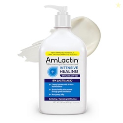 AmLactin Intensive Healing Body Lotion - Therapeutic Lotion for Extremely Dry Skin - No-Scrub Exfoliator and Moisturizer with 15% Lactic Acid AHA and Ceramides, 14.1 oz (Packaging May Vary)