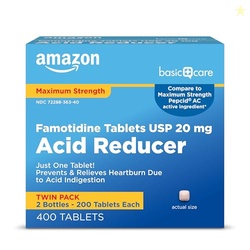 Amazon Basic Care Maximum Strength Famotidine Tablets Acid Reducer for Heartburn Relief, 20 mg, 400 Count Pack