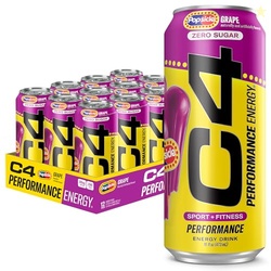CELLUCOR C4 ENERGY DRINK X GRAPE POPSICLE, CARBONATED SUGAR FREE PRE WORKOUT PERFORMANCE DRINK WITH NO ARTIFICIAL COLORS OR DYES, 16 OZ, PACK OF 12