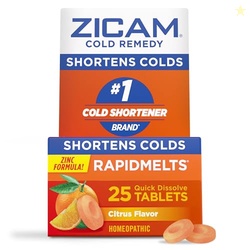 ZICAM ZINC COLD REMEDY RAPIDMELTS,CITRUS FLAVOR, HOMEOPATHIC, PRE-COLD MEDICINE, SHORTENS COLD DURATION, 25 COUNT