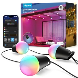GOVEE SMART OUTDOOR STRING LIGHTS 2, 48FT OUTDOOR LIGHTS WITH DIMMABLE WARM WHITE LED BULBS, 47 SCENE MODES FOR PATIO, BACKYARD, BALCONY, IP65 WATERPROOF, WORKS WITH ALEXA, APP CONTROL