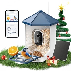 LIWAN Smart Bird Feeder with Camera Solar Powered, 1 Year Trial AI Identify, 2K Live Video, Smart Bird Feeder Camera Wireless Outdoors, 2.4GHZ WiFi, Instant Arrival Alerts, Ideal Gift for BirdLovers