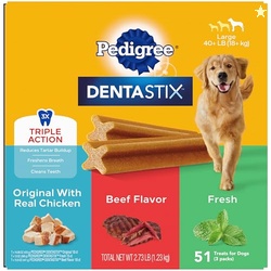 Pedigree Dentastix Large Breed Dog Treats, Original, Beef & Fresh Flavor, 2.73 lb. Variety Pack (51 Treats)