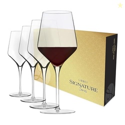 Libbey Signature Greenwich All Purpose Wine Glasses, 16 Oz Angular Wine Glass Set of 4 with Pulled Stem, Stemware Glasses for Cocktails and More