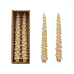 Creative Co-Op Unscented Tree Shaped Taper Candles, Eggnog Beige, Boxed Set Of 2