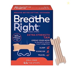 Breathe Right Nasal Strips, Extra Strength, Tan Nasal Strips, Help Stop Snoring, Drug-Free Snoring Solution & Instant Nasal Congestion Relief Caused by Colds & Allergies, 44ct (packaging my vary)