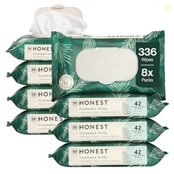 The Honest Company Flushable Wipes for Sensitive Skin | Fragrance Free, Hypoallergenic, 99% Water, Safe to Flush | pH Balanced Feminine Wipes | Tropical Leaves, 336 Count