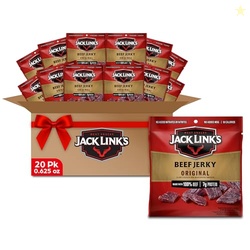 Jack Link's Beef Jerky, Original, Multipack Bags - Flavorful Meat Snacks for Lunches, Ready to Eat Protein Snacks, Individual Packs - 7g of Protein, Made with 100% Beef - 0.625 oz (Pack of 20)