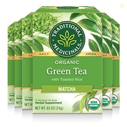 Traditional Medicinals Tea, Organic Green Tea Matcha, Genmaicha, Supports Health, Kosher, Non-GMO, Caffeine-Free, Compostable - 96 Tea Bags (6 Pack)