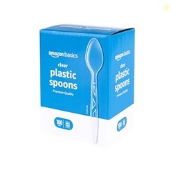 Amazon Basics Disposable Clear Plastic Spoons, Premium Quality, 100 Count, Large Pack