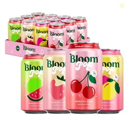 BLOOM POP PREBIOTIC SODA 12 PACK, VARIETY PACK, 12OZ CANS | PREBIOTIC SODA FOR GUT HEALTH, LOW CALORIE SODA, NO CAFFEINE, HEALTHY SOFT DRINK ALTERNATIVE