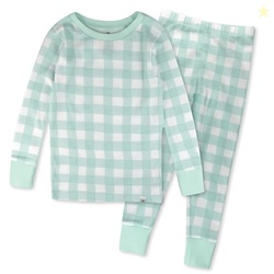 HonestBaby Multipack 2-Piece Pajamas Sleepwear Pjs 100% Organic Cotton for Infant Baby and Toddler Girls, Green Check, 3T