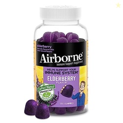 AIRBORNE ELDERBERRY + ZINC & VITAMIN C GUMMIES FOR ADULTS, IMMUNE SUPPORT WITH ANTIOXIDANTS VITAMINS C, D & E, 130 COUNT, ELDERBERRY FLAVOR