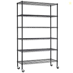 FDW 48"L18"W82"H Wire Shelving Unit Storage Cart Metal Shelf Rolling Utility Cart 2100Lbs Capacity with 6 Tier Casters Adjustable Layer Rack Strong Steel for Restaurant Garage Pantry Kitchen,Black