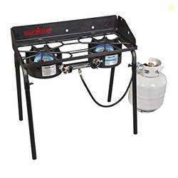 Camp Chef Explorer, Two Burner Stove, Two 30,000 BTU's cast-aluminum burners, Cooking Dimensions: 14 in. x 32 in, Black