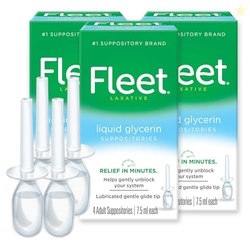 FLEET LIQUID GLYCERIN SUPPOSITORIES FOR CONSTIPATION RELIEF, FAST AND EFFECTIVE STIMULANT-FREE LAXATIVE, 4 BOTTLES PER PACK, 7.5 ML EACH, PACK OF 3
