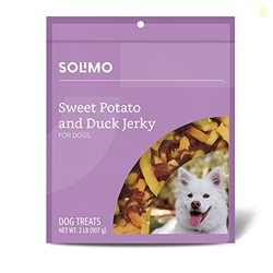 AMAZON BRAND - SOLIMO SWEET POTATO & DUCK JERKY DOG TREATS, 2 POUNDS