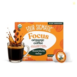 Four Sigmatic Mushroom Coffee K-Cups | Organic Dark Roast Coffee with Lions Mane Mushroom Powder & Yacon | Focus & Immune Support | Vegan & Keto | Sustainable Pods | 24 Count