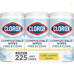 Clorox Free & Clear Cleaning Wipes, Light Lemon Scent, 75 Count, Pack of 3 (Pack May Vary)