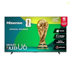 Hisense 85" Class U6 Series Mini-LED 4K UHD Smart Fire TV (85U65QF, 2025 Model) - QLED, Native 144Hz, HDR10+, Dolby Vision IQ, Dolby Atmos, Game Mode Pro, ALLM, Alexa Built in, Black