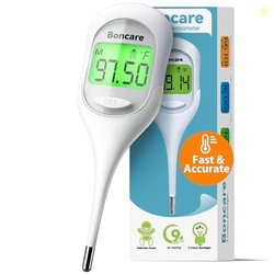 BONCARE 9 SECONDS BASAL BODY THERMOMETER FOR OVULATION, ORAL THERMOMETER FOR ADULTS AND KIDS - ACCURATE RECTAL THERMOMETER, WITH FEVER ALARM AND LARGE DISPLAY (RICE-WHITE)