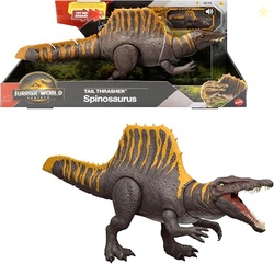 Mattel Jurassic World Rebirth Dinosaur Toy, Tail Thrasher Spinosaurus Action Figure with 2 Attack Moves, Movie-Accurate & Posable, Digital Play