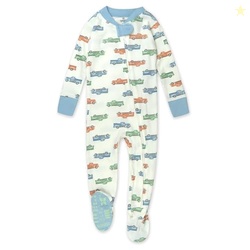 HonestBaby Non-Slip Footed Pajamas One-Piece Sleeper Zip-Front Pjs 100% Organic Cotton for Baby Boys, Farm Fleet, 12 Months