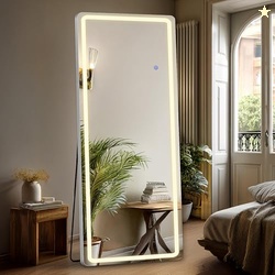 DUMOS LED FULL LENGTH MIRROR, 20"63" FLOOR STANDING MIRROR WITH 3 COLOR LIGHTS & WALL MOUNTED FOR BEDROOM, DRESSING ROOM, LIVING ROOM, BATHROOM