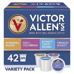 Victor Allen's Coffee Variety Pack (Morning Blend, 100% Colombian, Donut Shop Blend, French Roast), 42 Count, Single Serve Coffee Pods for Keurig K-Cup Brewers