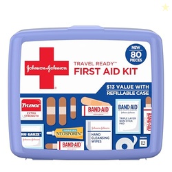 BAND-AID BRAND TRAVEL READY PORTABLE EMERGENCY FIRST AID KIT FOR MINOR WOUND CARE, PERFECT FOR HOME, CAR, TRAVEL, CAMPING ESSENTIALS & OUTDOOR EMERGENCY KIT, 80 PIECES