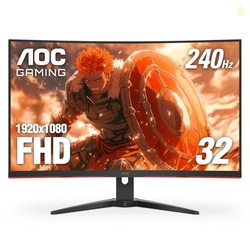 AOC C32G2ZE 32" CURVED FRAMELESS GAMING MONITOR, FULL HD 1920X1080, VA, 0.5MS 240HZ, AMD FREESYNC PREMIUM, DP/HDMI/VGA, VESA, 3-3-1 RE-SPAWN PROGRAM, XBOX PS5 SWITCH,BLACK