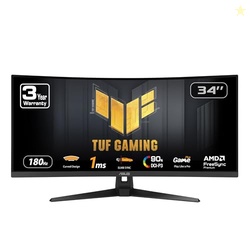 ASUS TUF Gaming 34 Ultra-Wide Curved Monitor (VG34VQ3B)  21:9 QHD (3440x1440), 180Hz, 1ms, Extreme Low Motion Blur Sync, FreeSync Premium, Speaker, 90% DCI-P3, DisplayWidget Center, 3 yr Warranty