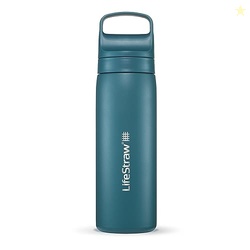 LifeStraw Go Series  Insulated Stainless Steel Water Filter Bottle for Travel and Everyday Use, Removes Bacteria, Parasites and Microplastics, Improves Taste, 18oz Laguna Teal