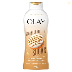 OLAY BODY WASH FOR WOMEN, HYDRATING & MOISTURIZING, HOLIDAY EDITION, WITH PLANT BASED CLEANSERS, B3 COMPLEX, FOR ALL SKIN TYPES, SPOONFUL OF SUGAR WITH GLAZED CRME & VANILLA CUSTARD SCENT, 22 FL OZ