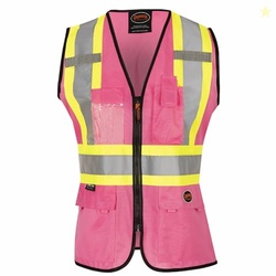 Pioneer Safety Vest for Women With Pockets - Hi-Vis Class 1, Reflective Tape - For Construction - Pink